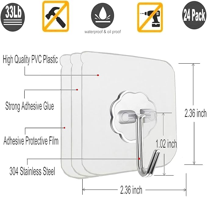 Adhesive Hooks 10 Pcs Transparent